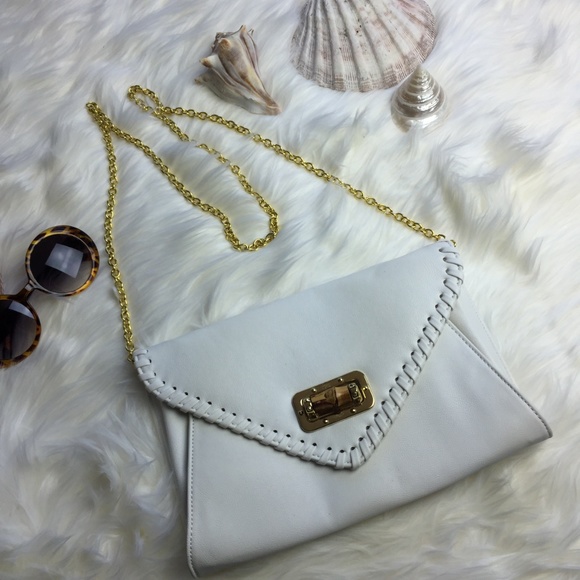 White Apt 9 Envelope Bag Purse with Chain Versatile Hand Bag Cross Vintage - Picture 7 of 8